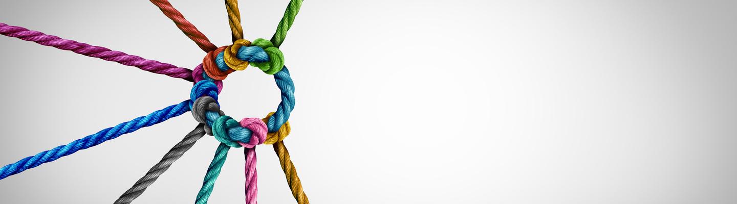 Different colored rope knotted together in a circle
